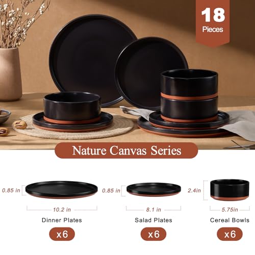 LIANYU Plates and Bowls Sets, 18 Pieces Stoneware Dinnerware Set for 6, Modern Kitchen Dinner Set Ceramic Dishware Dishes Set, Microwave and Dishwasher Safe, Charcoal Black - Image 2