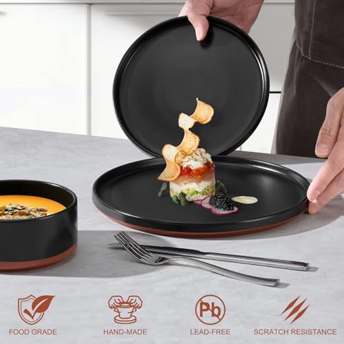 LIANYU Plates and Bowls Sets, 18 Pieces Stoneware Dinnerware Set for 6, Modern Kitchen Dinner Set Ceramic Dishware Dishes Set, Microwave and Dishwasher Safe, Charcoal Black - Image 3