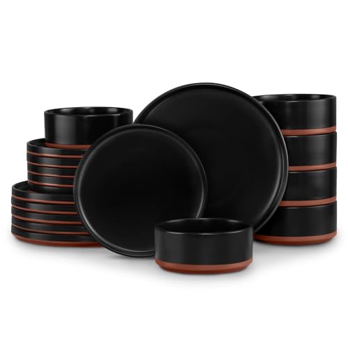 LIANYU Plates and Bowls Sets, 18 Pieces Stoneware Dinnerware Set for 6, Modern Kitchen Dinner Set Ceramic Dishware Dishes Set, Microwave and Dishwasher Safe, Charcoal Black - Image 1