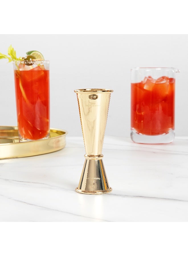Restaurantware Japanese Style Double-Sided Cocktail Jigger - 1-OZ and 2-OZ: Perfect for Bars or Home Use - Gold-Plated Stainless Steel - 18/8 Stainless Steel - Commercial Grade - 1-CT - Image 3