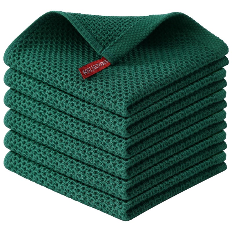 Kitinjoy 100% Cotton Kitchen Dish Cloths  6 Pack Waffle Weave Ultra Soft Absorbent Dish Towels for Drying Dishes Quick Drying Kitchen Towels Dish Rags  12 X 12 Inches  Dark Green - Image 1