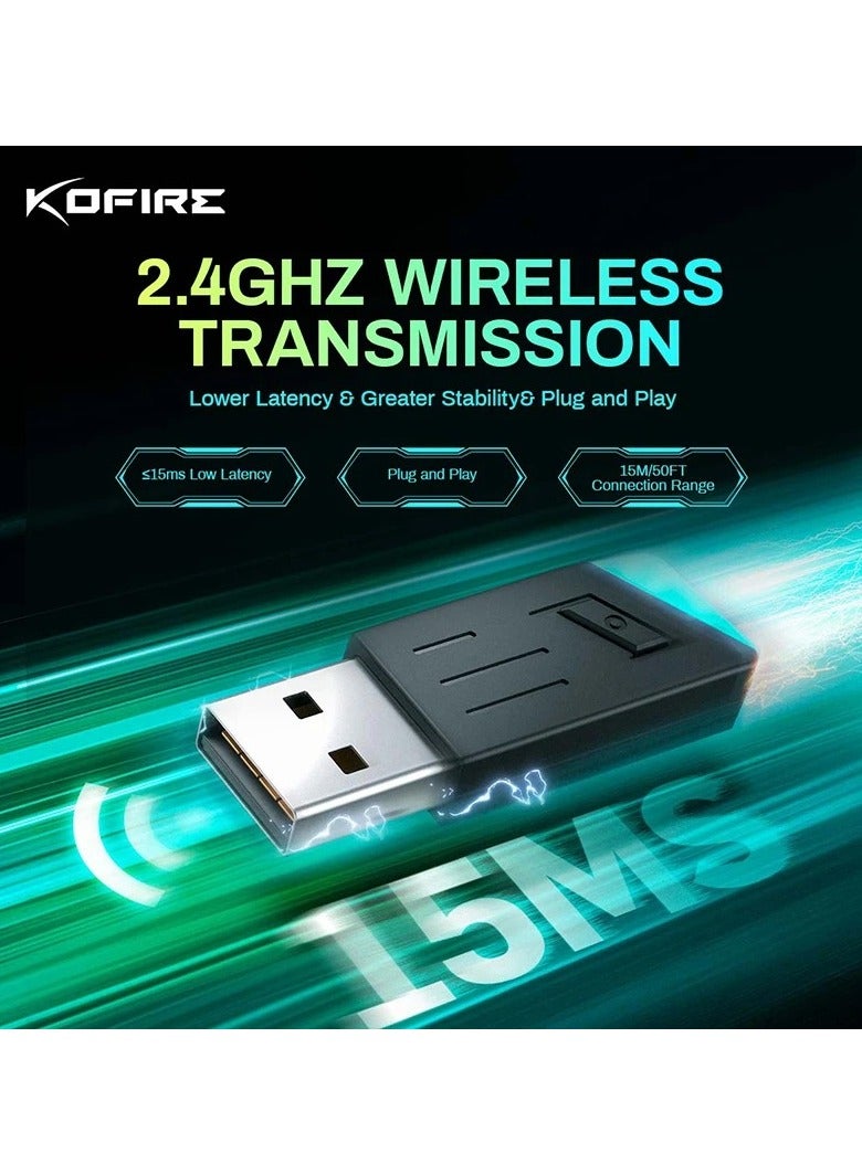Kofire UG-06 Low Latency Gaming Headset 2.4G Bluetooth Wireless Headphones with Mic RGB Gradient Light Wired for PC PS5 Switch - Image 3