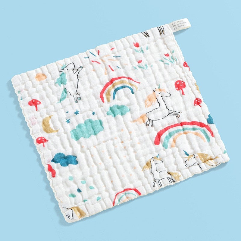 Six-Layer Pure Cotton Baby Washcloths Soft High-Density Rainbow Horse] 