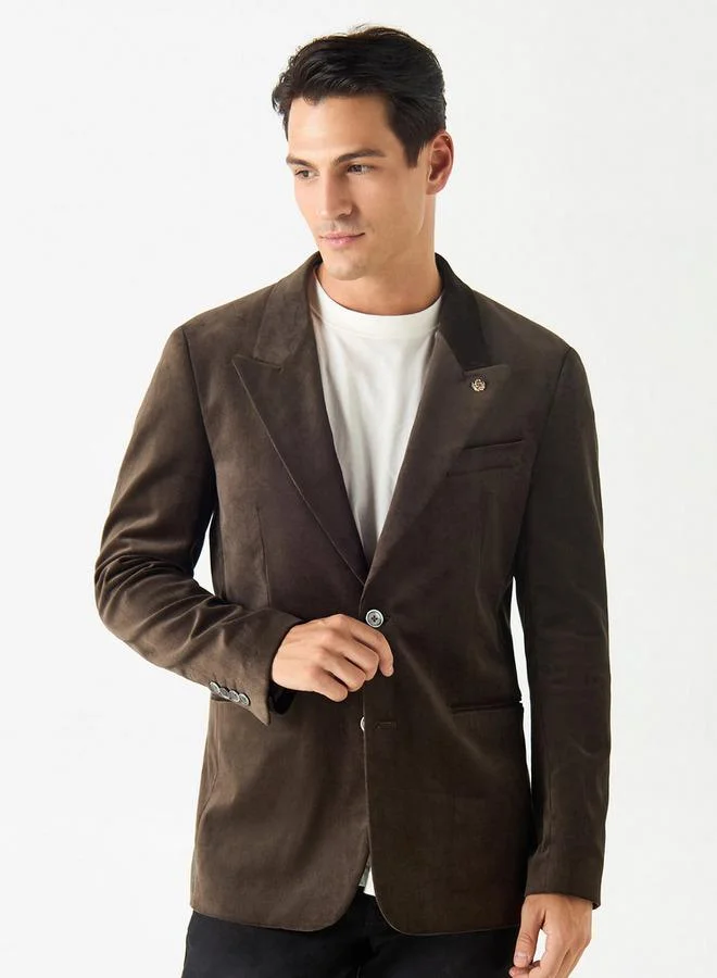 Iconic Iconic Solid Peak Lapel Blazer with Pockets