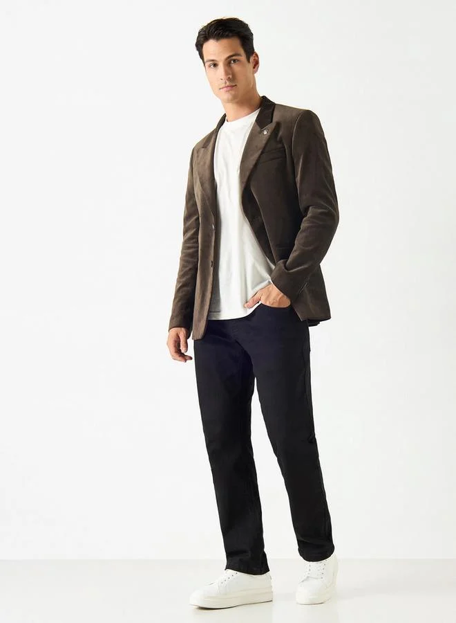 Iconic Iconic Solid Peak Lapel Blazer with Pockets