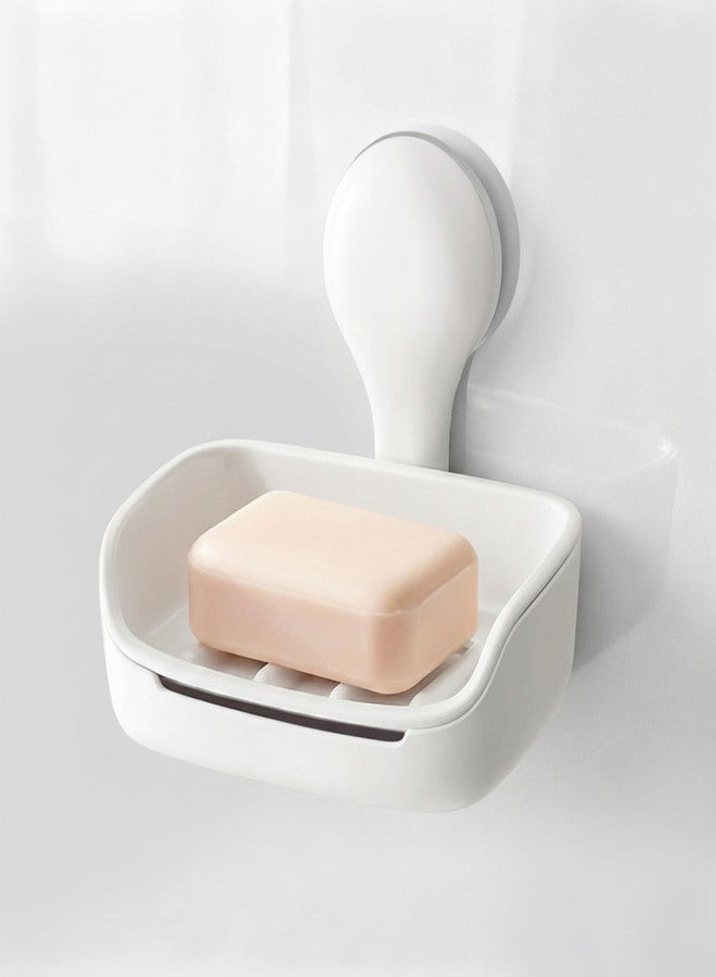 PAVSTINE Suction Cup Soap Holder for Shower, Strong Vacuum Suction Wall Mounted Soap Dish with Self-Draining Design, No Drill Reusable Sponge Tray for Bathroom, Kitchen Sink, White - Image 1