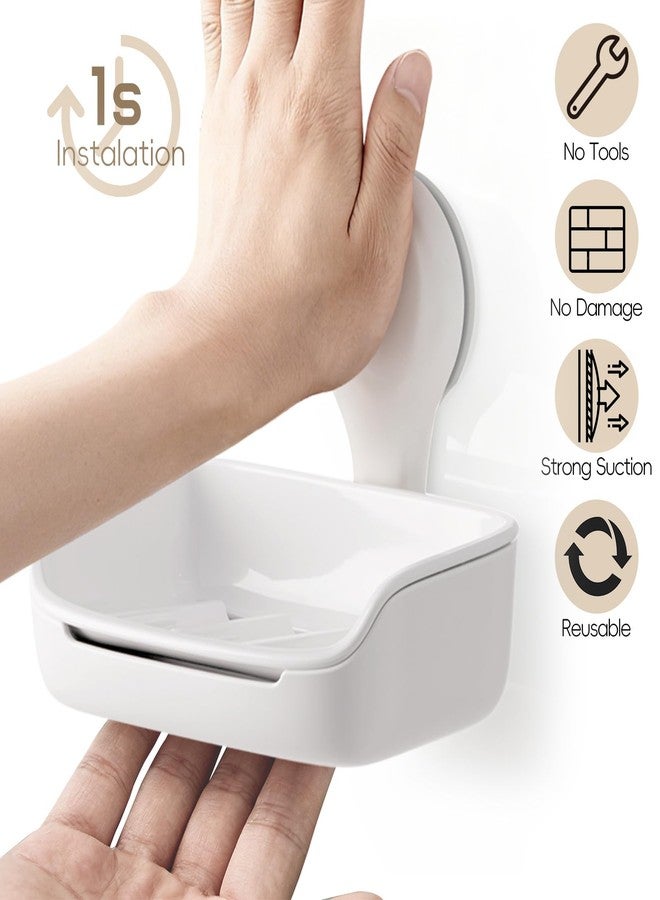 PAVSTINE Suction Cup Soap Holder for Shower, Strong Vacuum Suction Wall Mounted Soap Dish with Self-Draining Design, No Drill Reusable Sponge Tray for Bathroom, Kitchen Sink, White - Image 5