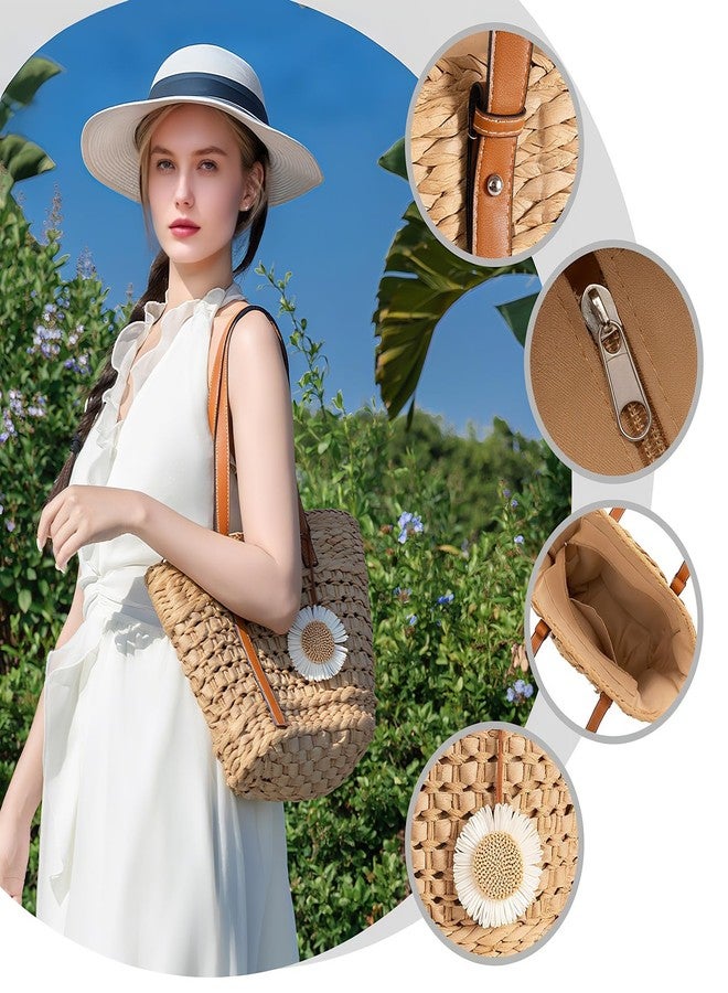 boshiho Straw Beach Bag for Women, PU Leather Strap Top Handle Basket Tote Handbag Purse 2025 - Image 2