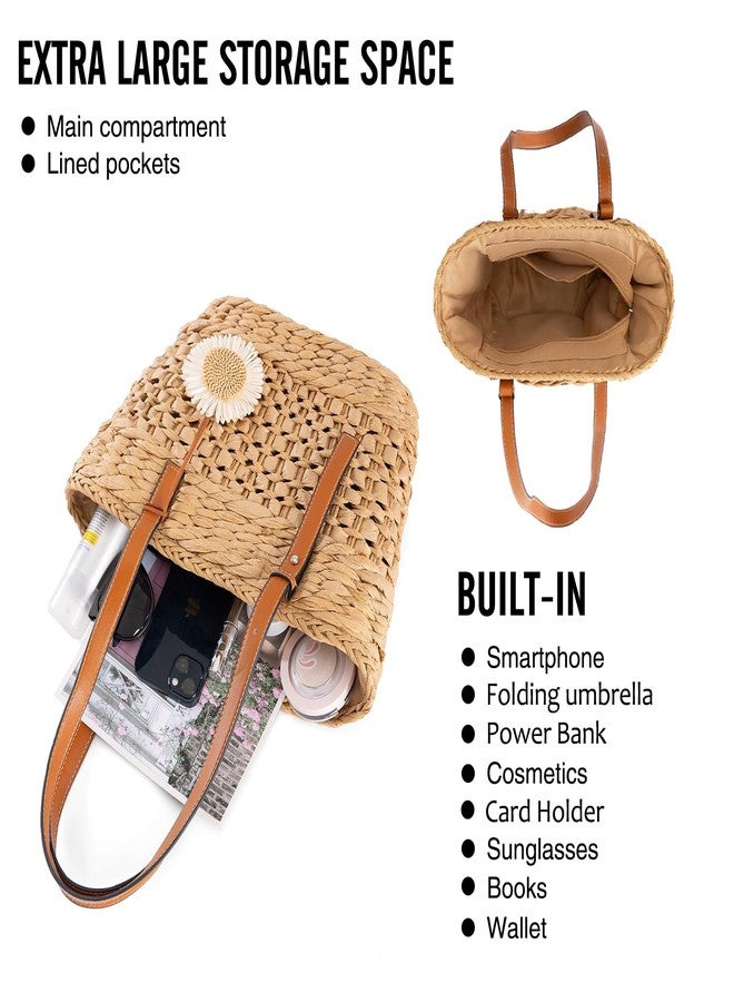 boshiho Straw Beach Bag for Women, PU Leather Strap Top Handle Basket Tote Handbag Purse 2025 - Image 4
