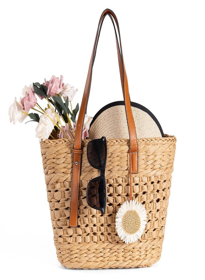 boshiho Straw Beach Bag for Women, PU Leather Strap Top Handle Basket Tote Handbag Purse 2025 - Image 3
