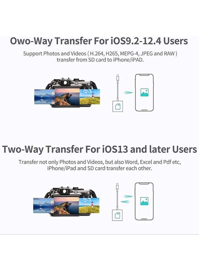 esbeecables Sd Card Reader for iPhone iPad Camera,[Apple MFi Certified] Dual Slot Lightning to SD/TF Card Camera Memory Card Reader Adapter for iPhone 14/13/12/11/X/XS/XR/8/7 iPad,Quickly Transfer Photos Videos - Image 3