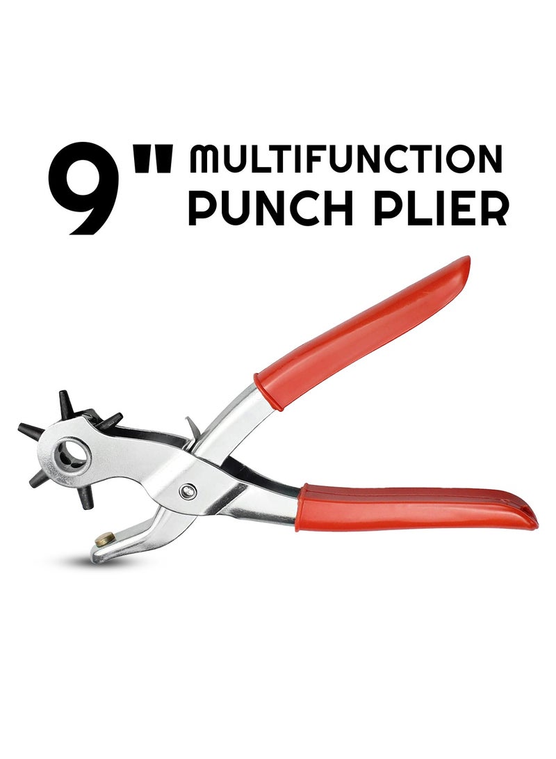 9-Inch Professional Multifunction Punch Plier - Metal Hole Maker for Belts and Repairs  - Image 1