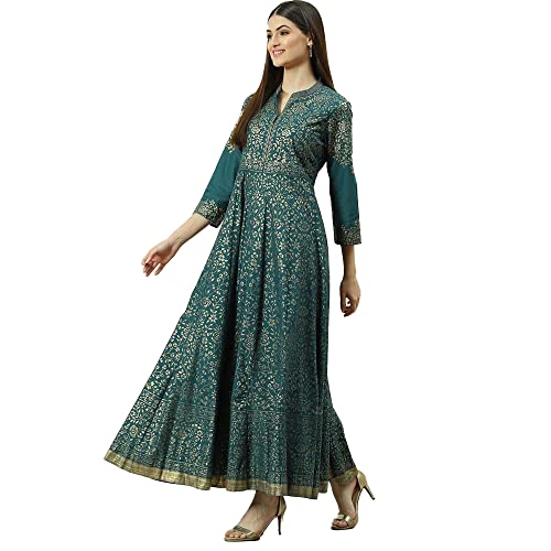 BIBA Solid Cotton Flared Fit Womens Kurta (Teal Grey, Size_36) - Image 5