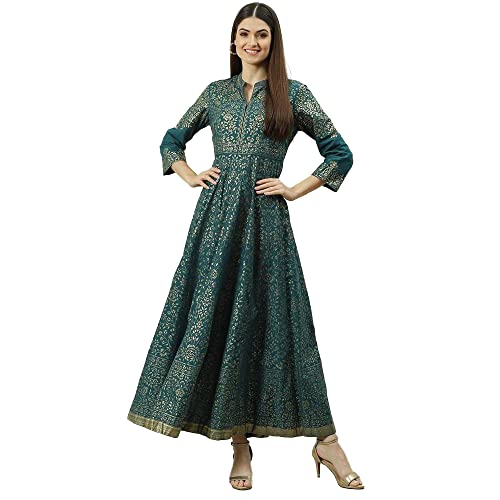 BIBA Solid Cotton Flared Fit Womens Kurta (Teal Grey, Size_36) - Image 1