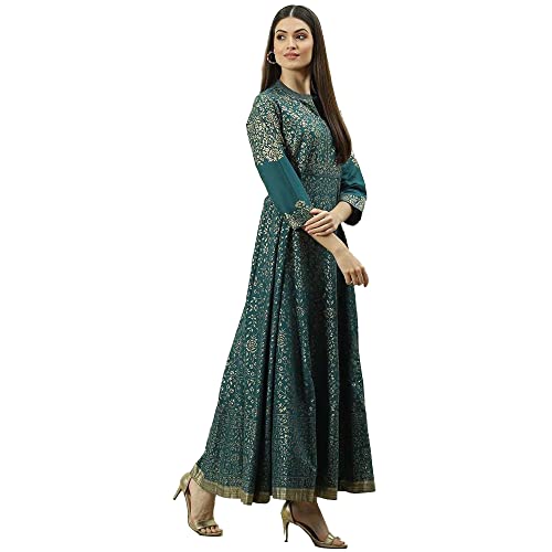 BIBA Solid Cotton Flared Fit Womens Kurta (Teal Grey, Size_36) - Image 2