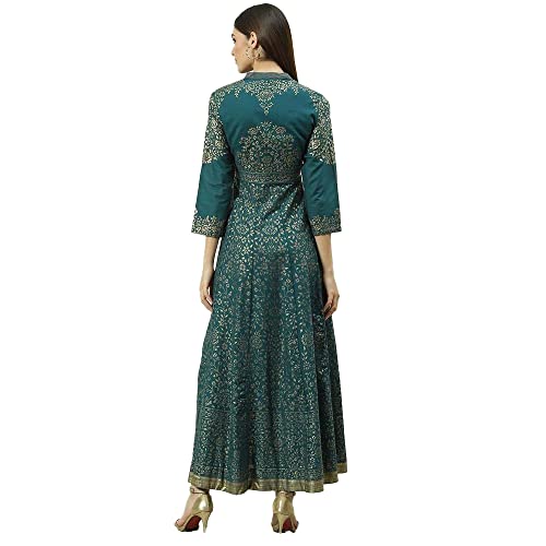 BIBA Solid Cotton Flared Fit Womens Kurta (Teal Grey, Size_36) - Image 3