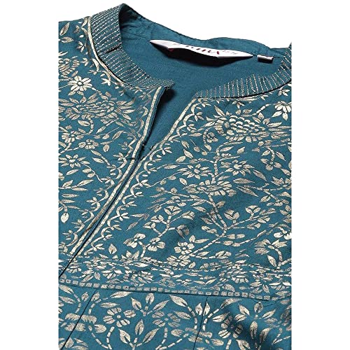 BIBA Solid Cotton Flared Fit Womens Kurta (Teal Grey, Size_36) - Image 4