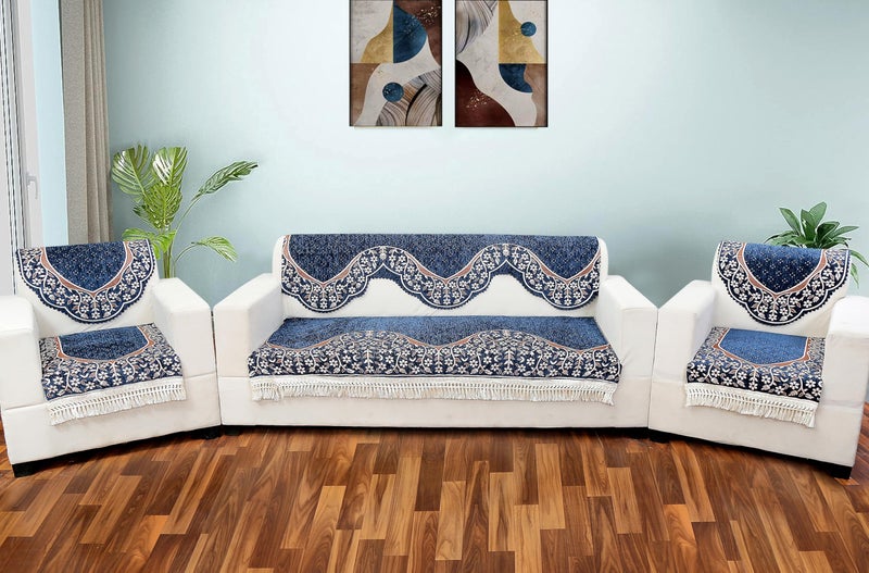 AMAZE ATTIRES Floral Sofa Cover Set of 3 Seater | Slipcover for 3 Seater Sofa Panel Cover, Easily Machine Washable Sofa Seat Runner for Couch | 6 Piece, Design 3 - Image 5