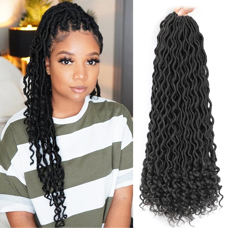 Karida Faux Locs Crochet Hair 24 Inch 8 Packs Pre Looped Goddess Locs Crochet Hair Wavy Crochet Faux Locs With Curly Ends Boho Faux Locs Crochet Hair For Black Women 24 inch 1B