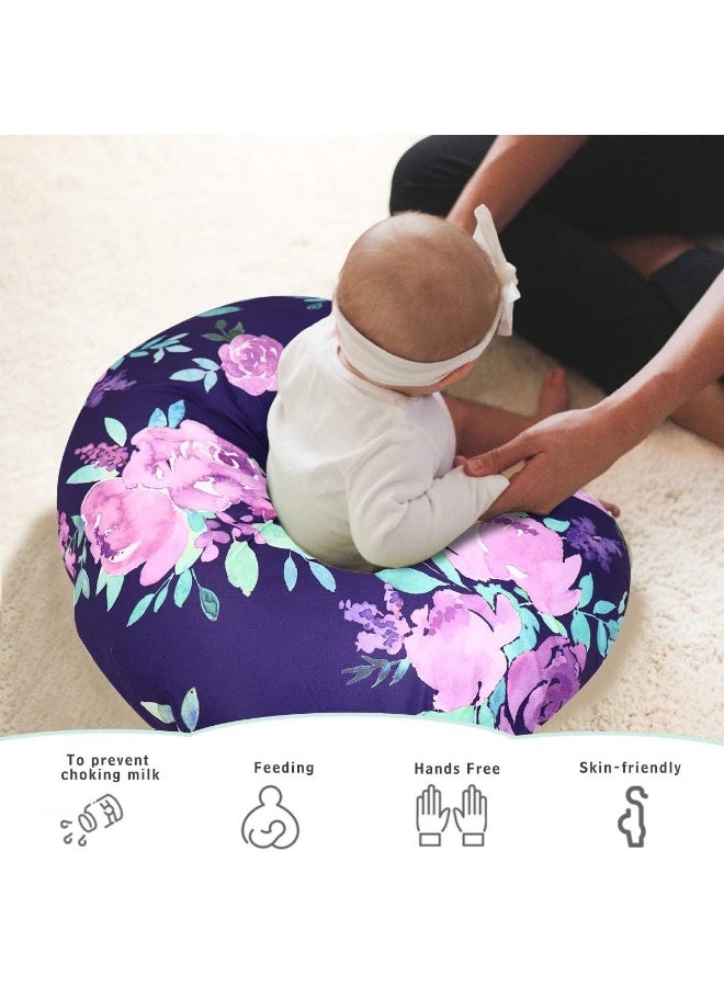 TANOFAR Purple Floral Nursing Pillow Cover, Breastfeeding Pillow Slipcover for Baby Boys & Girls, Nursing Pillow Case for Newborn, Soft Fabric Fits Snug On Infant, Washable & Breathable, Watercolor Flower - Image 2