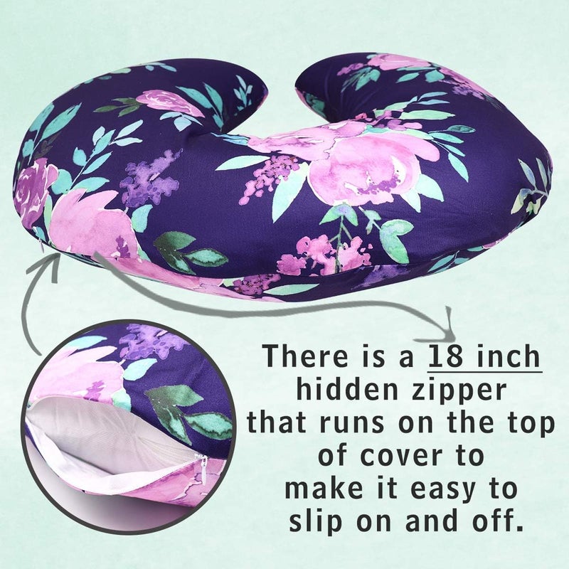 TANOFAR Purple Floral Nursing Pillow Cover, Breastfeeding Pillow Slipcover for Baby Boys & Girls, Nursing Pillow Case for Newborn, Soft Fabric Fits Snug On Infant, Washable & Breathable, Watercolor Flower - Image 4