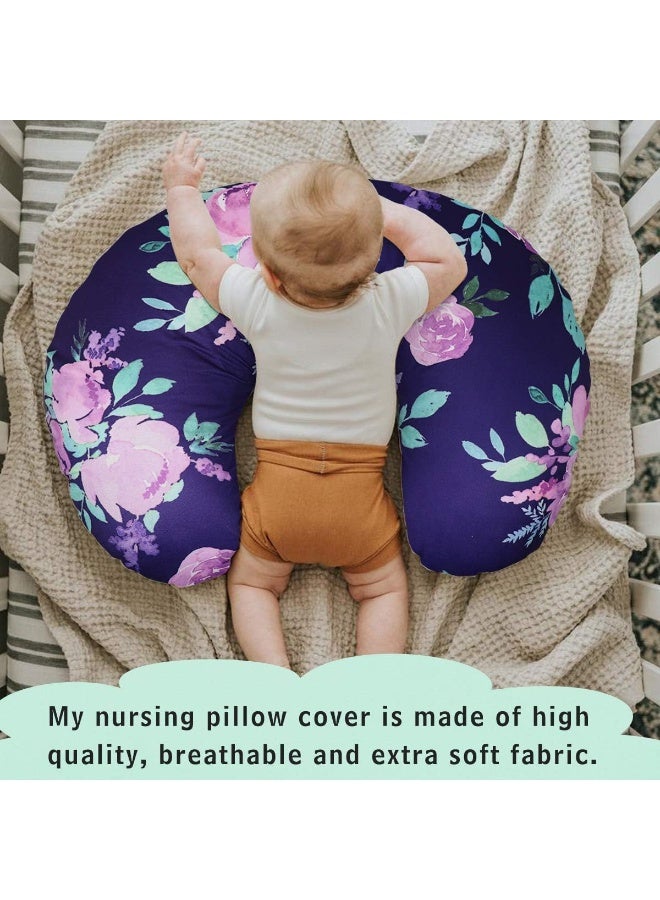 TANOFAR Purple Floral Nursing Pillow Cover, Breastfeeding Pillow Slipcover for Baby Boys & Girls, Nursing Pillow Case for Newborn, Soft Fabric Fits Snug On Infant, Washable & Breathable, Watercolor Flower - Image 3