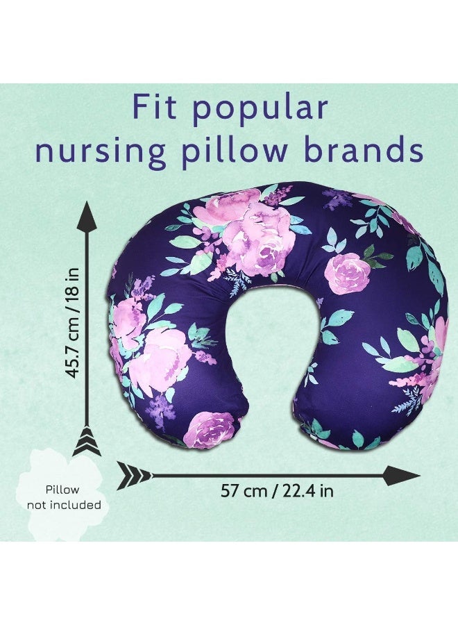 TANOFAR Purple Floral Nursing Pillow Cover, Breastfeeding Pillow Slipcover for Baby Boys & Girls, Nursing Pillow Case for Newborn, Soft Fabric Fits Snug On Infant, Washable & Breathable, Watercolor Flower - Image 5
