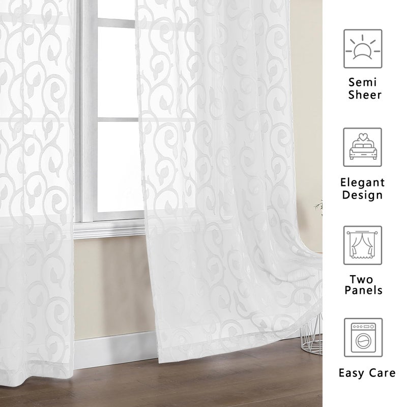OWENIE Furman Sheer White Curtains 84 inches Long for Bedroom Living Room 2 Panels Set, White Curtains Jacquard Clip Light Filtering Semi Sheer Curtain Rod Pocket Window Drapes, 2 Pcs Each 40 W 84 L - Image 3