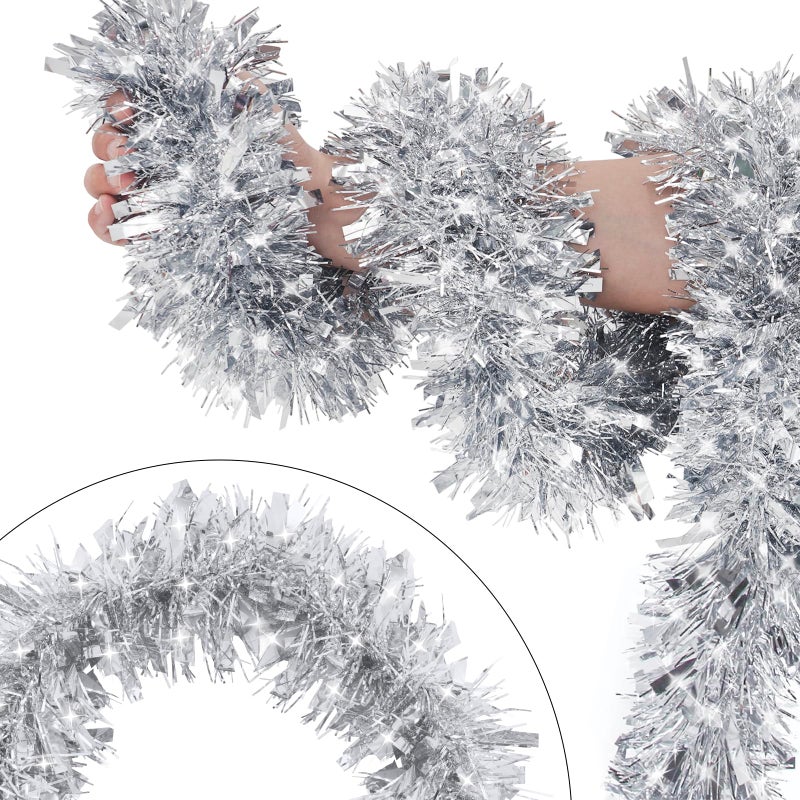 50Ft Christmas Garland SilverChristmas Tinsel Garland Christmas Metallic Twist Garland Ceiling Hanging Christmas Garland for Indoor Outdoor Xmas Tree Stair Fireplace Party Christmas Decor