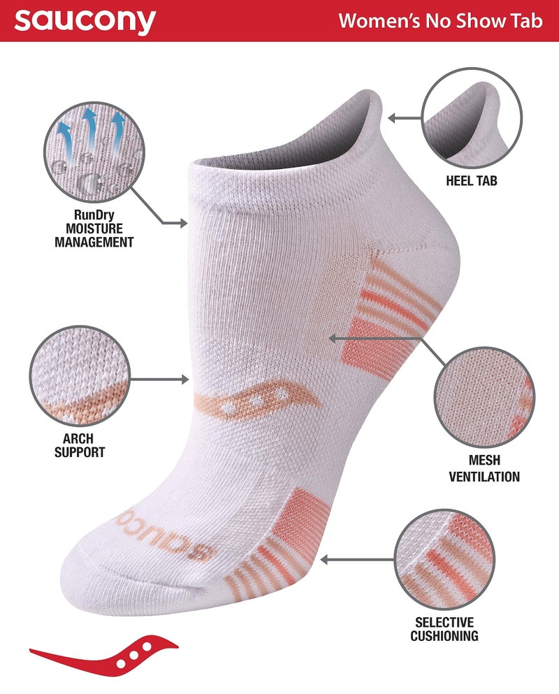 Saucony Women's RunDry Performance 8, 16 Pairs Heel Tab Athletic Socks, S-L, White Rose Assorted (8 Pairs), Medium - Image 2