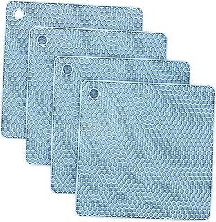 Smithcraft Square Blue Silicone Trivet Mat Set, Pot Holder, Multi-purpose Drying Trivet Mat, Kitchen Table pad, (Set of