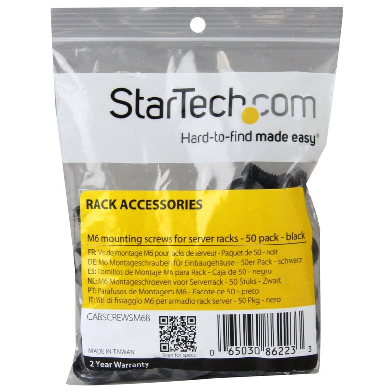 StarTech.com براغي M6 × 12 مم - عبوة 50 قطعة، أسود - براغي تثبيت M6 لرف الخادم والخزانة، متوافقة مع TAA (CABSCREWSM6B) - Image 2