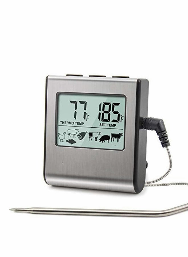 Large LCD Digital Cooking Thermometer for Meat and Food, r Oven BBQ Grill Timer with Stainless Steel Probe for Kitchen Cooking