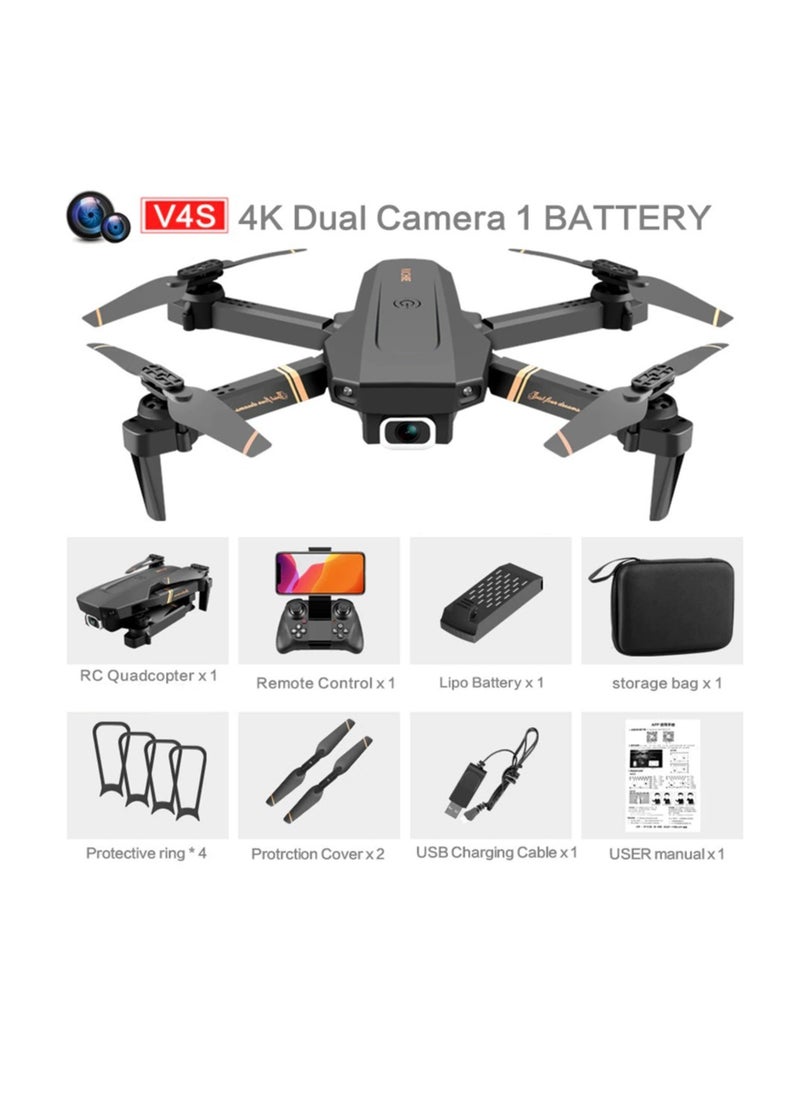 Generic - V4 RC Drone, 4K HD Wide Angle Camera Aerial Drone, Lightweight And Sturdy Foldable Drone, Dual Camera Quadcopter And Six Axis Gyroscope And Gestures For Video Photograpgy, (1pc) - Image 1