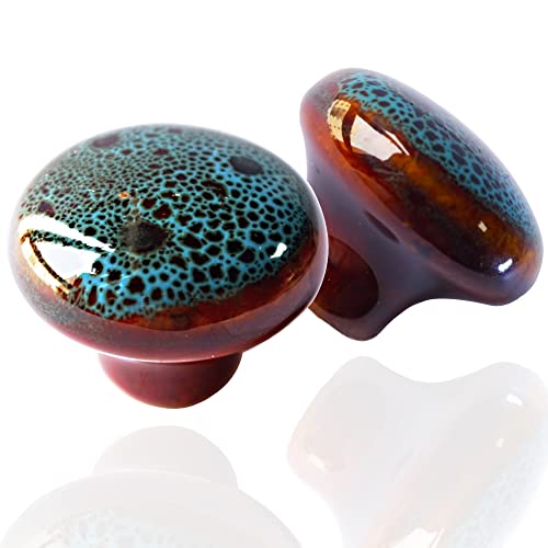 Perphin Vintage Blue Cabinet Knobs 10 Pack Glazed Ceramic Round Knobs for Dresser Drawer, Antique Drawer Pull for Home Decor Door Handles - Image 1