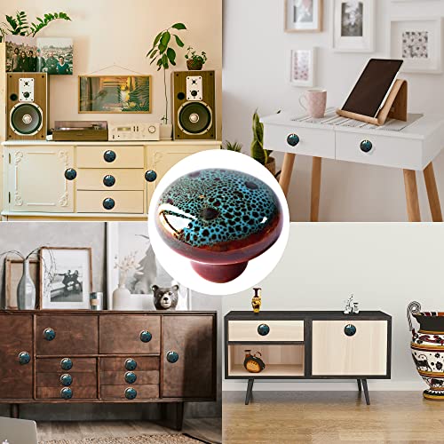 Perphin Vintage Blue Cabinet Knobs 10 Pack Glazed Ceramic Round Knobs for Dresser Drawer, Antique Drawer Pull for Home Decor Door Handles - Image 2