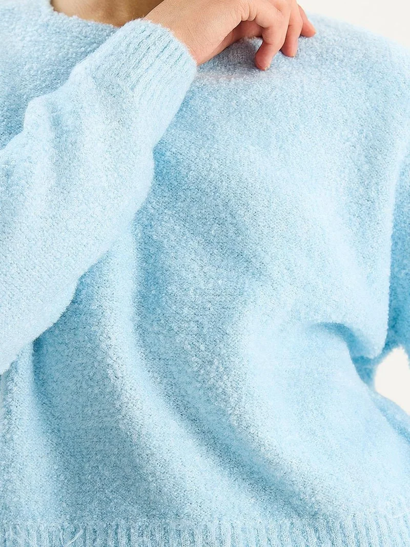 Bianco Lucci Baby Blue LUCCI  Crew Neck Knit Sweater for Women | Best Price UAE