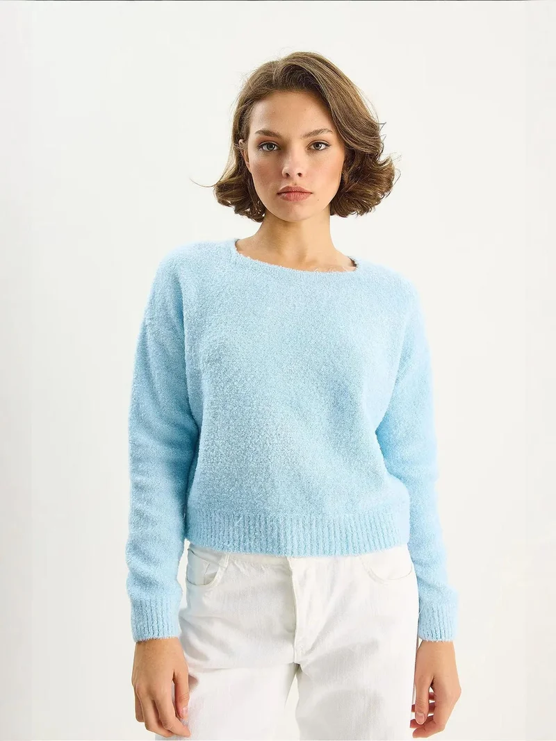 Bianco Lucci Baby Blue LUCCI  Crew Neck Knit Sweater for Women | Best Price UAE