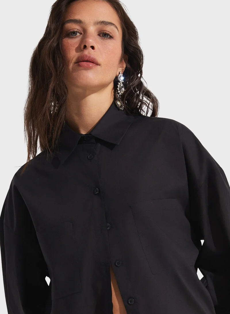JUNE Pocket Detail Button Down Shirt