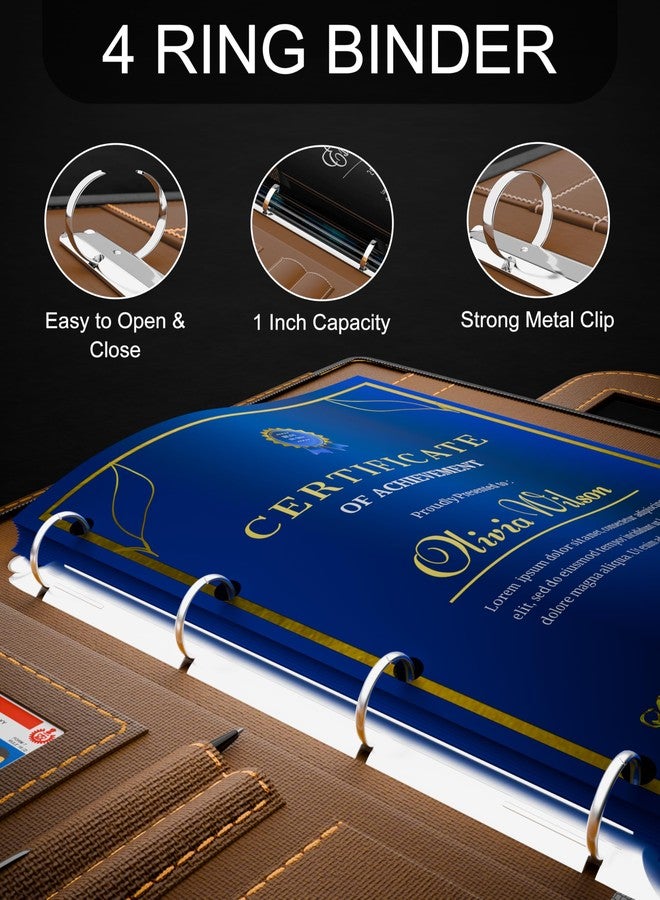 FEDUS Files for Documents 10 Leafs Foolscap Size (Bigger Than A4 Size) 4 Ring File with Hidden Handle Multipurpose Leatherette Portfolio Professional Executive Document File Folder for certificates - Image 3