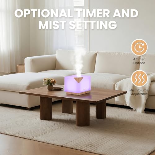 URPOWER Aromatherapy Essential Oil Diffuser Humidifier, 700ml Large Capacity Modern Ultrasonic Aroma Diffusers Running 20+ Hours with Adjustable Mist Mode/4 Timer Settings for Home Office Study - Image 3