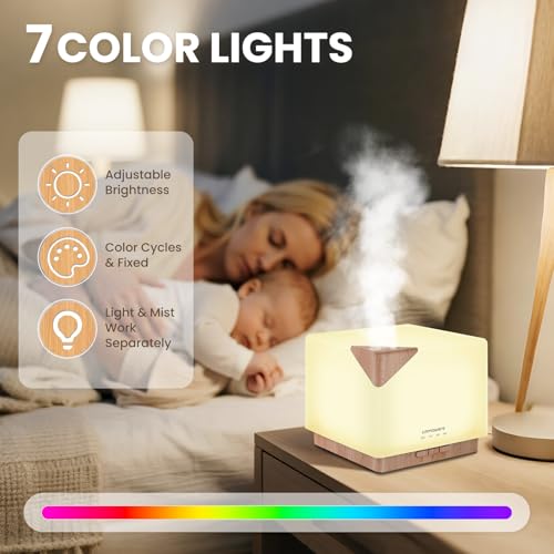 URPOWER Aromatherapy Essential Oil Diffuser Humidifier, 700ml Large Capacity Modern Ultrasonic Aroma Diffusers Running 20+ Hours with Adjustable Mist Mode/4 Timer Settings for Home Office Study - Image 2