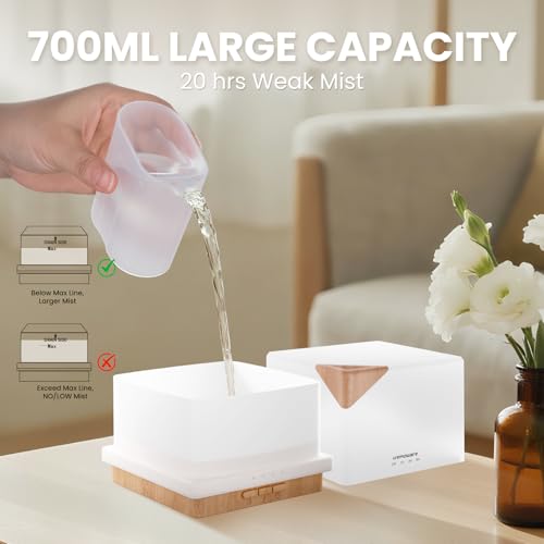 URPOWER Aromatherapy Essential Oil Diffuser Humidifier, 700ml Large Capacity Modern Ultrasonic Aroma Diffusers Running 20+ Hours with Adjustable Mist Mode/4 Timer Settings for Home Office Study - Image 4