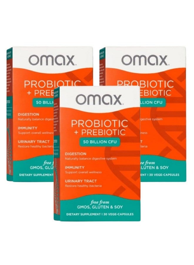 Omax3 Boxes Vegan Probiotic + Prebiotic Supplement Pills, 50 Billion CFU, 10 Clinically Studied Strains, Dairy-Free, Non-GMO, Blister Packed (90 Vege-Capsules) - Image 1
