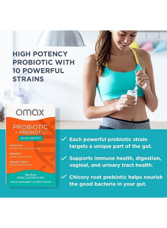 Omax3 Boxes Vegan Probiotic + Prebiotic Supplement Pills, 50 Billion CFU, 10 Clinically Studied Strains, Dairy-Free, Non-GMO, Blister Packed (90 Vege-Capsules) - Image 3
