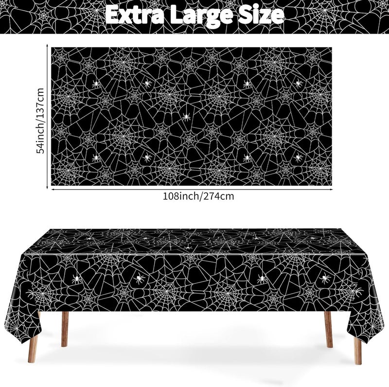 Lemicin 3 Pack Halloween Spider Web Tablecloths, Large Size Disposable Plastic Rectangular Black Spider Web Tablecloths for Home Decoration Halloween Table Party Decoration 54x108 Inch - Image 2