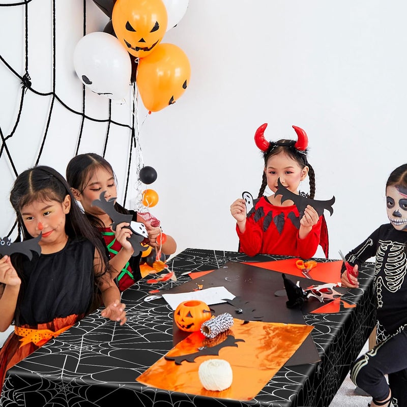 Lemicin 3 Pack Halloween Spider Web Tablecloths, Large Size Disposable Plastic Rectangular Black Spider Web Tablecloths for Home Decoration Halloween Table Party Decoration 54x108 Inch - Image 5