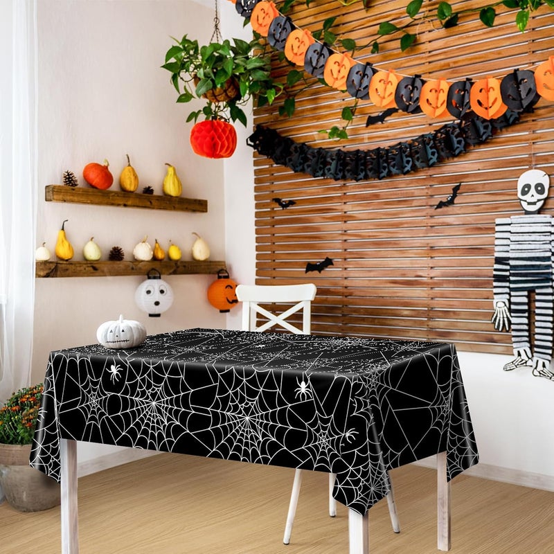 Lemicin 3 Pack Halloween Spider Web Tablecloths, Large Size Disposable Plastic Rectangular Black Spider Web Tablecloths for Home Decoration Halloween Table Party Decoration 54x108 Inch - Image 4