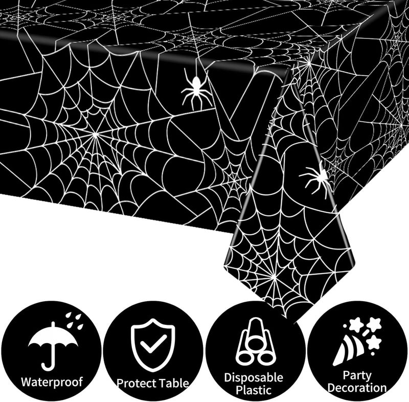 Lemicin 3 Pack Halloween Spider Web Tablecloths, Large Size Disposable Plastic Rectangular Black Spider Web Tablecloths for Home Decoration Halloween Table Party Decoration 54x108 Inch - Image 3