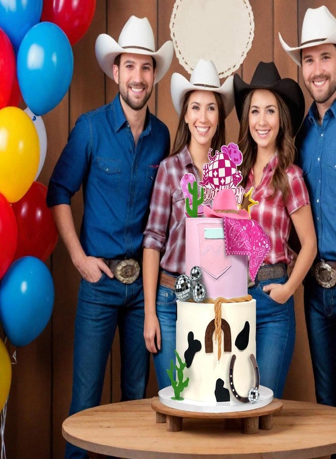 KEEPARTY زينة كعكة عيد ميلاد بطابع رعاة البقر، قبعة ووشاح رعاة البقر، زينة مستوحاة من رعاة البقر الغربيين، مستلزمات حفلات أعياد الميلاد وحفلات استقبال المولود الجديد ذات الطابع الغربي (وردي) - Image 5